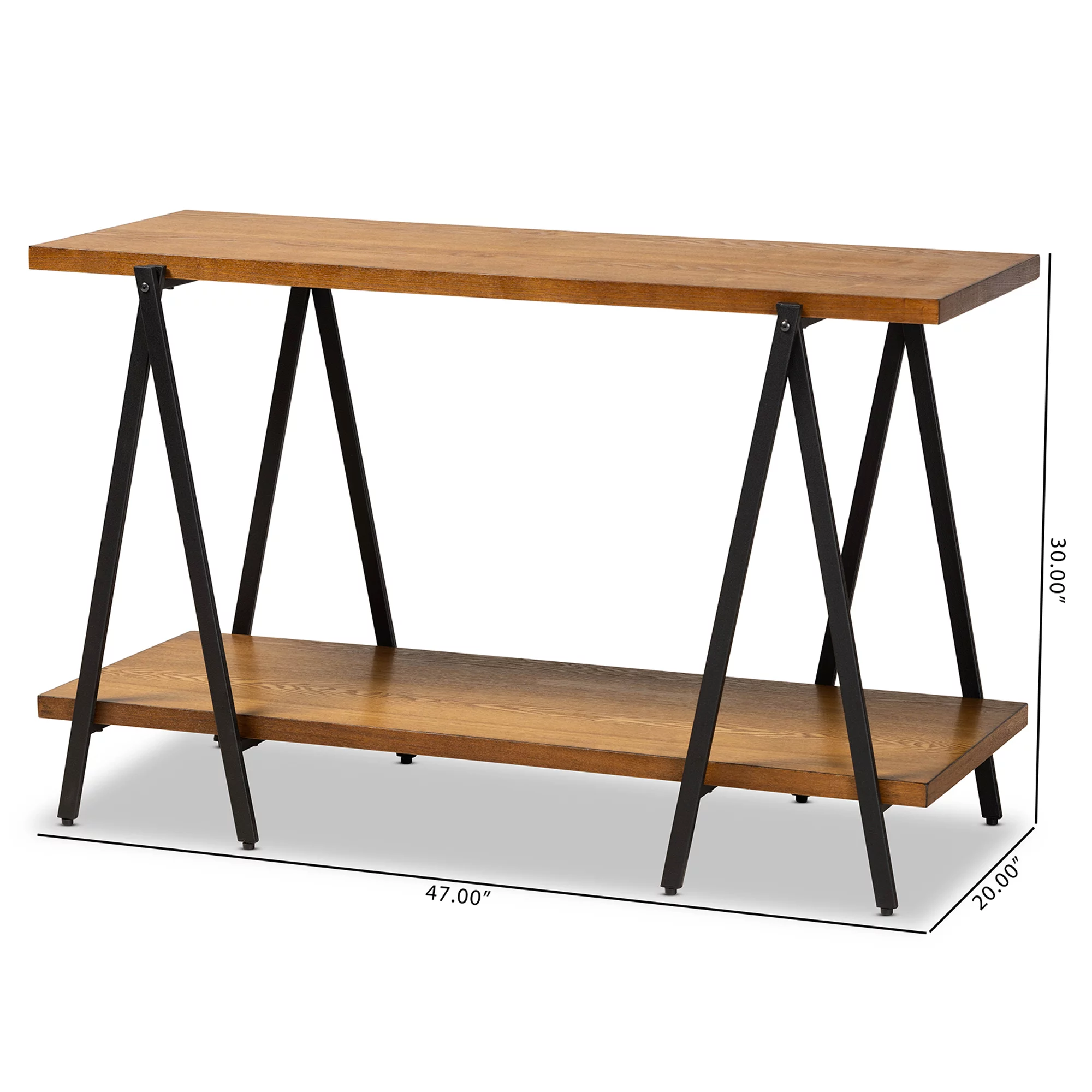 Baxton Studio Britton Industrial Wood and Metal 2 Tier Console Table, Walnut/Black