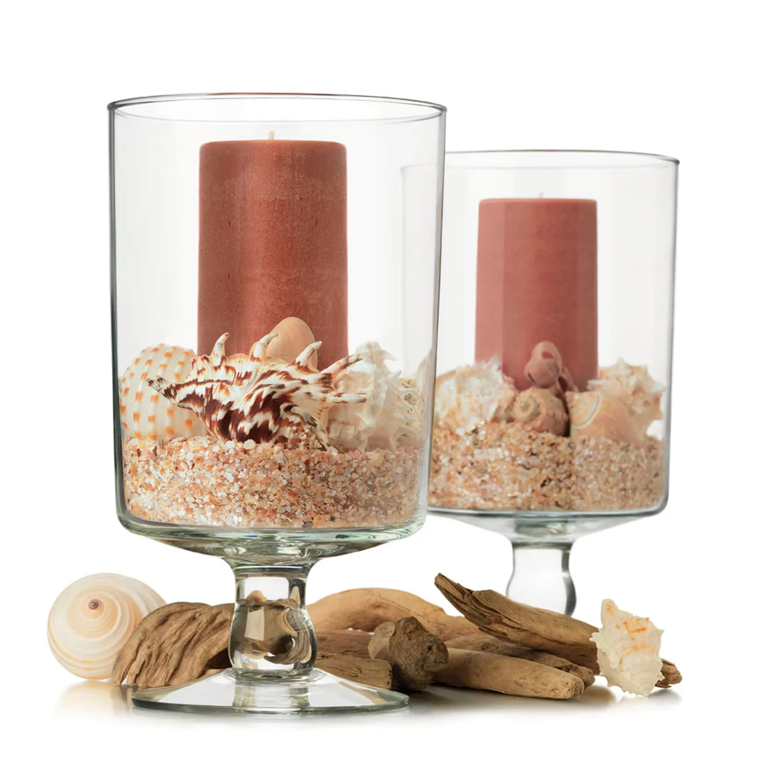 Libbey Harbor Pillar Glass Pedestal Vase, 11-inch Tall, Set of 2