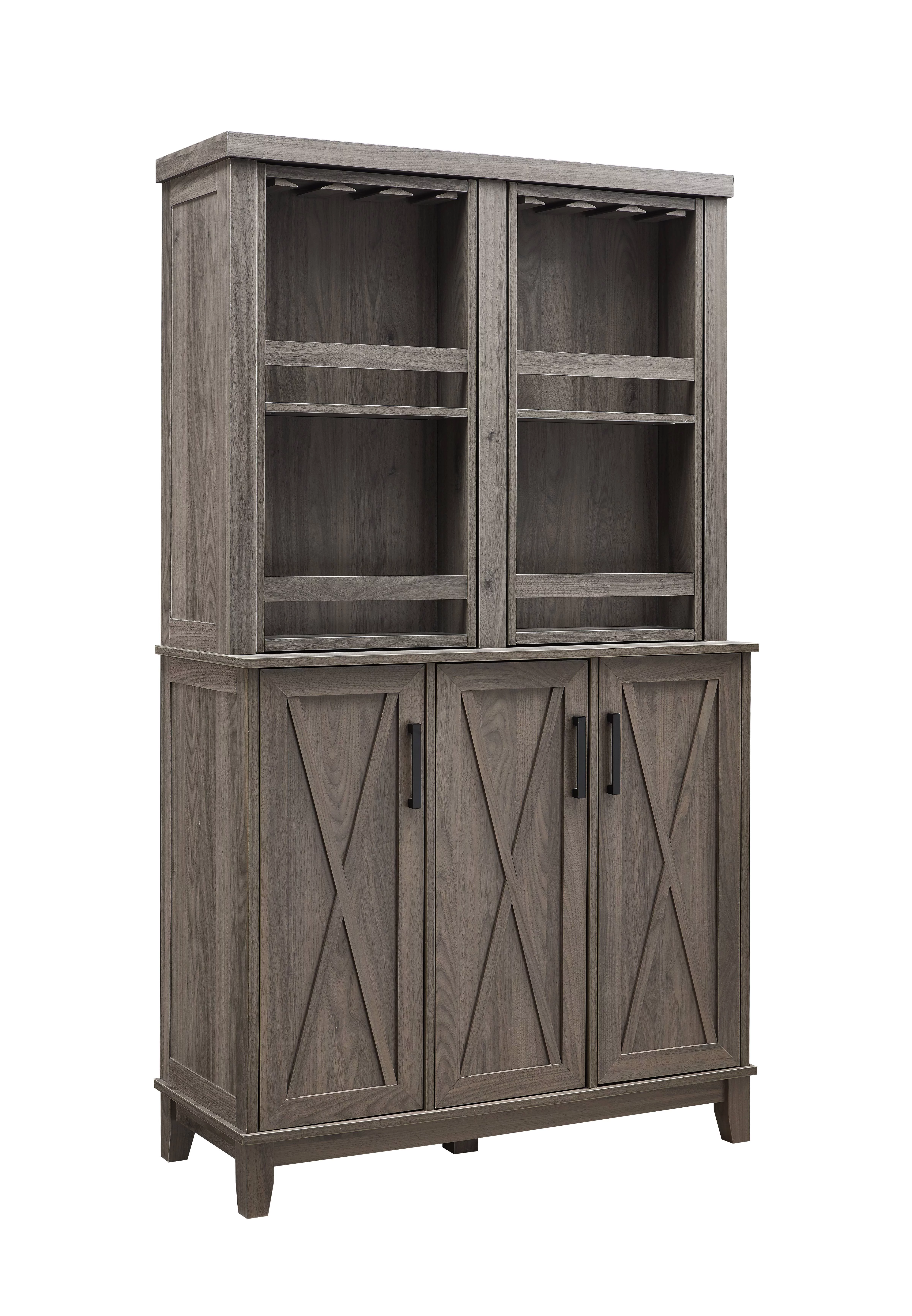 Home Source Bar Cabinet Rotating Wine Rack Grey