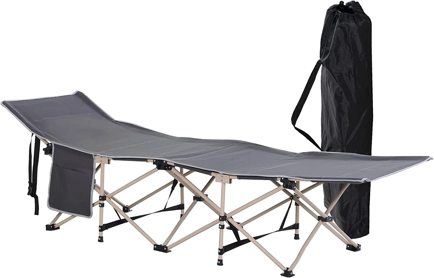 Folding Camping Cot for Adults with Carry Bag, Side Pocket, Outdoor Portable Sleeping Bed for Travel, Camp, Vacation, 330 lbs. Capacity, Gray