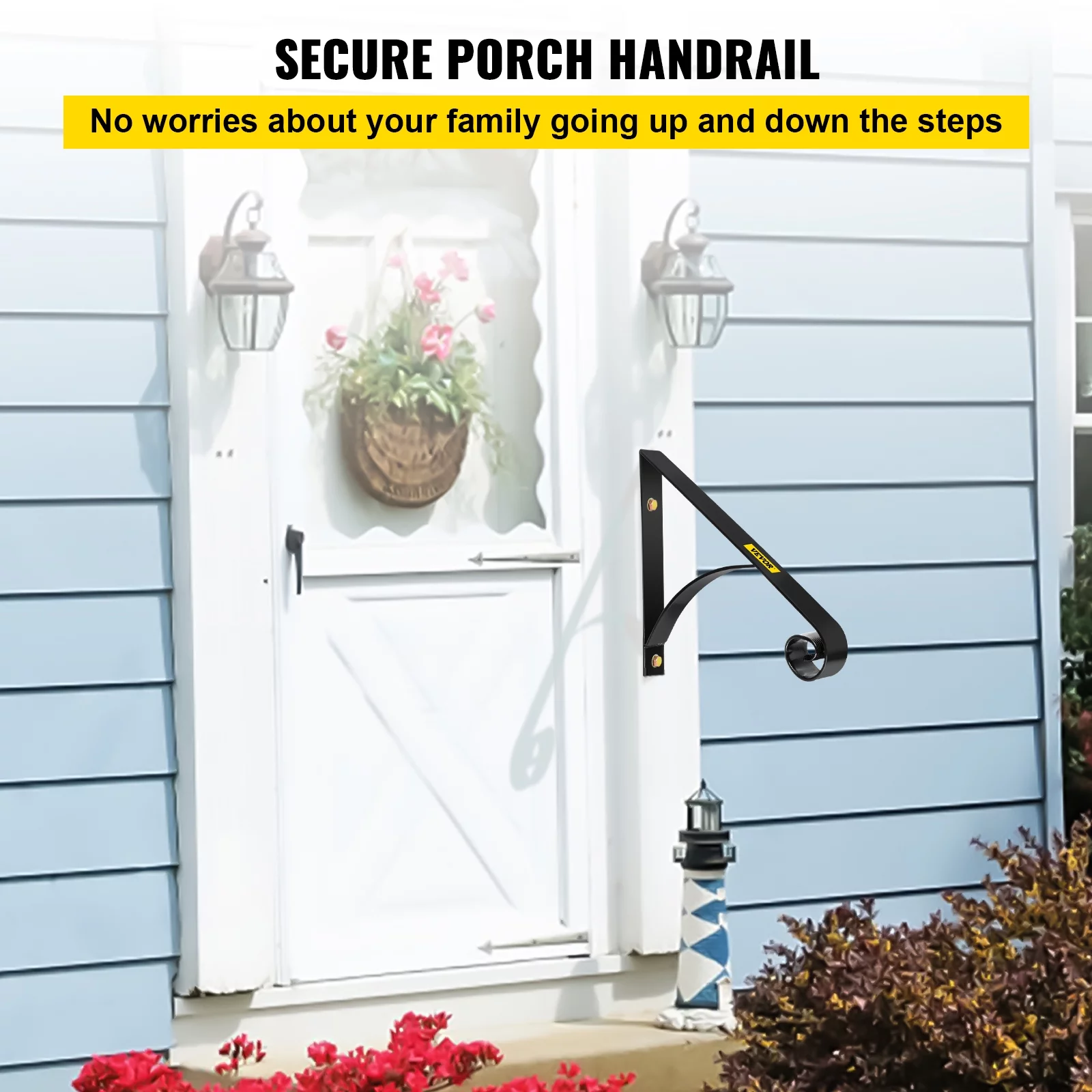 VEVOR Single Step Handrails, 1 or 2 Steps Stairs Wall Mounted Metal Wrought Iron Short Hand Rail Railing, Fits for Garage, Patio or Front Door Porch Steps Application