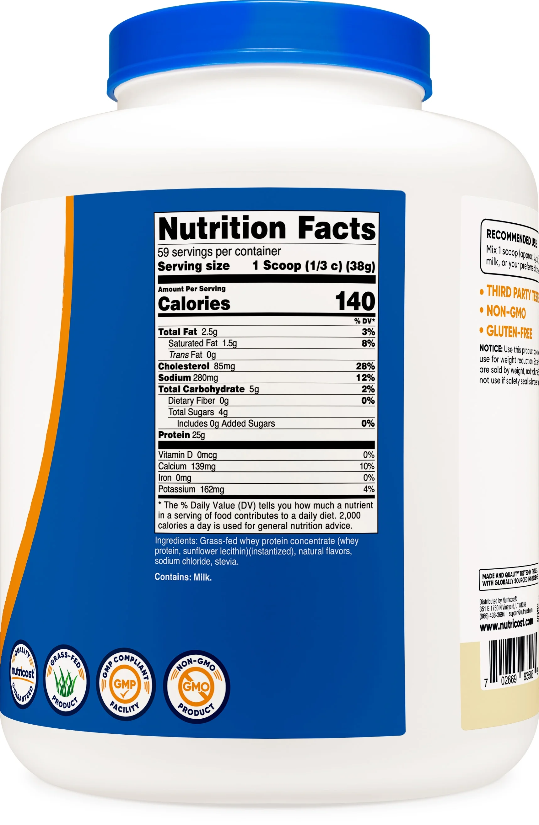 Nutricost Grass-Fed Whey Protein Concentrate (Vanilla) 5LBS - Non-GMO, Gluten Free