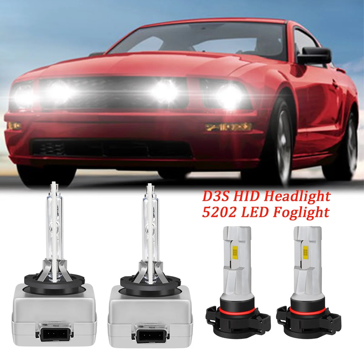 HMCYCI 5202 D3S Xenon bulbs for 2008-11 Ford Mustang LED Headlights High Low Beam 4pc