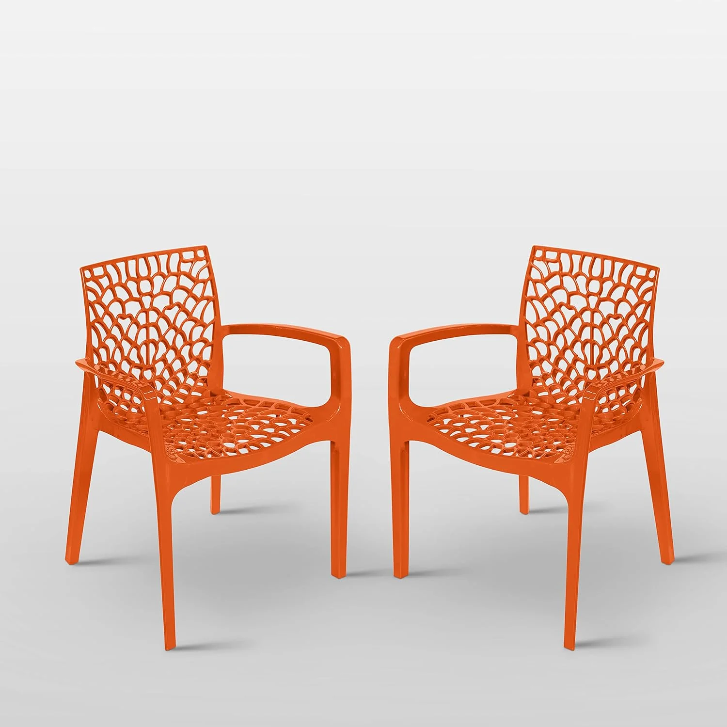 Gruvyer Indoor Outdoor Armchairs (2 Chairs), Orange, Patio, Dining, Pool, Garden, Stacking, Never Rusts, Italian