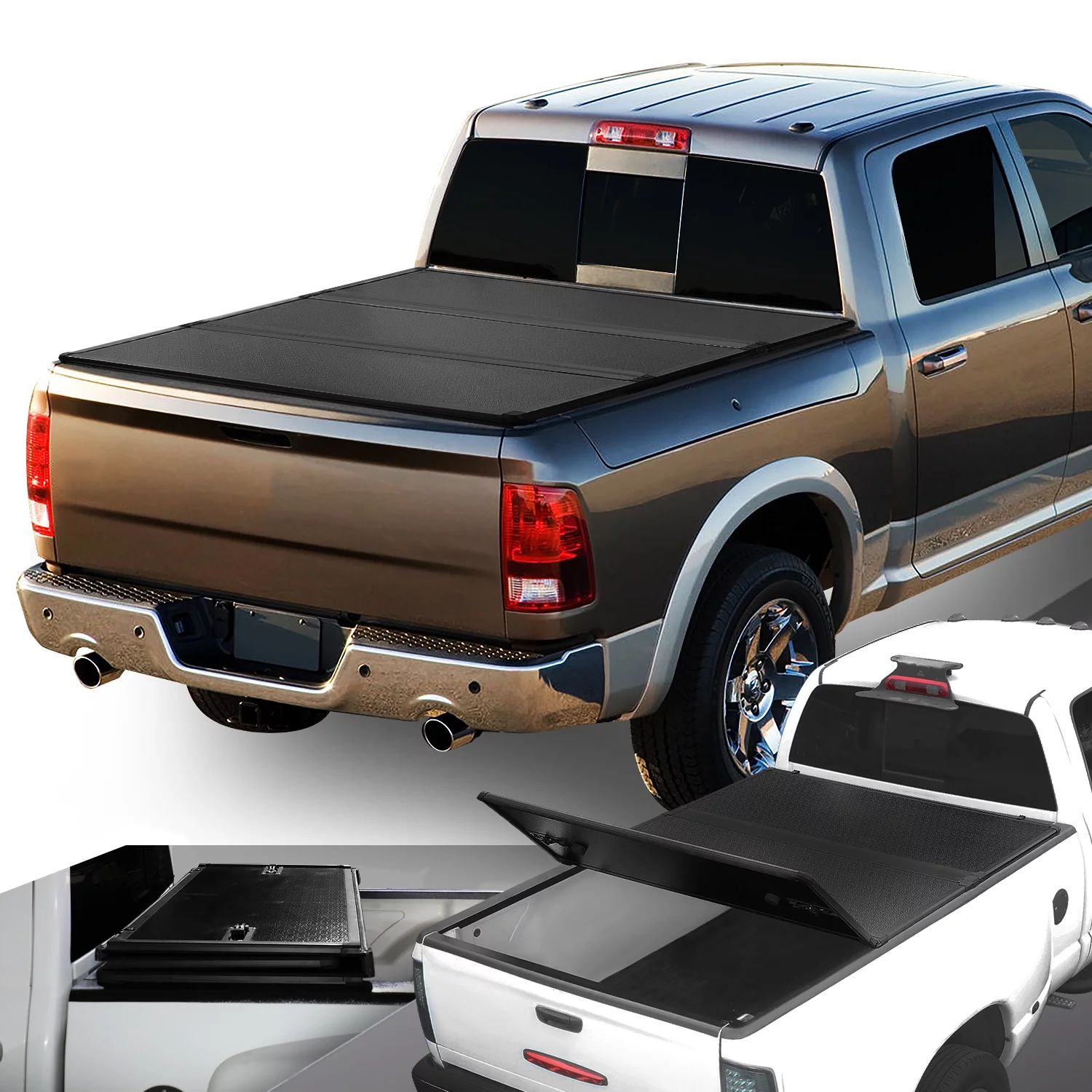 DNA Motoring TTC-HARD-019 For 2009 to 2018 Ram Truck 6.5Ft Short Bed Hard Solid Tri -Fold Clamp -On Tonneau Cover 10 11 12 13 14 15 16 17