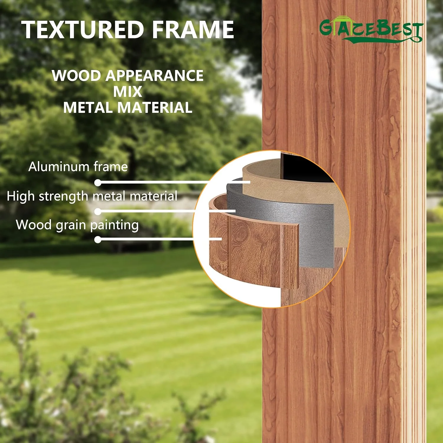 GAZEBETER 14' X 20' Permanent Hardtop Gazebo, Outdoor Galvanized Steel Double Roof Pavilion Pergola Canopy Wood-Looking with Aluminum Frame and Privacy Curtains for Garden,Patio