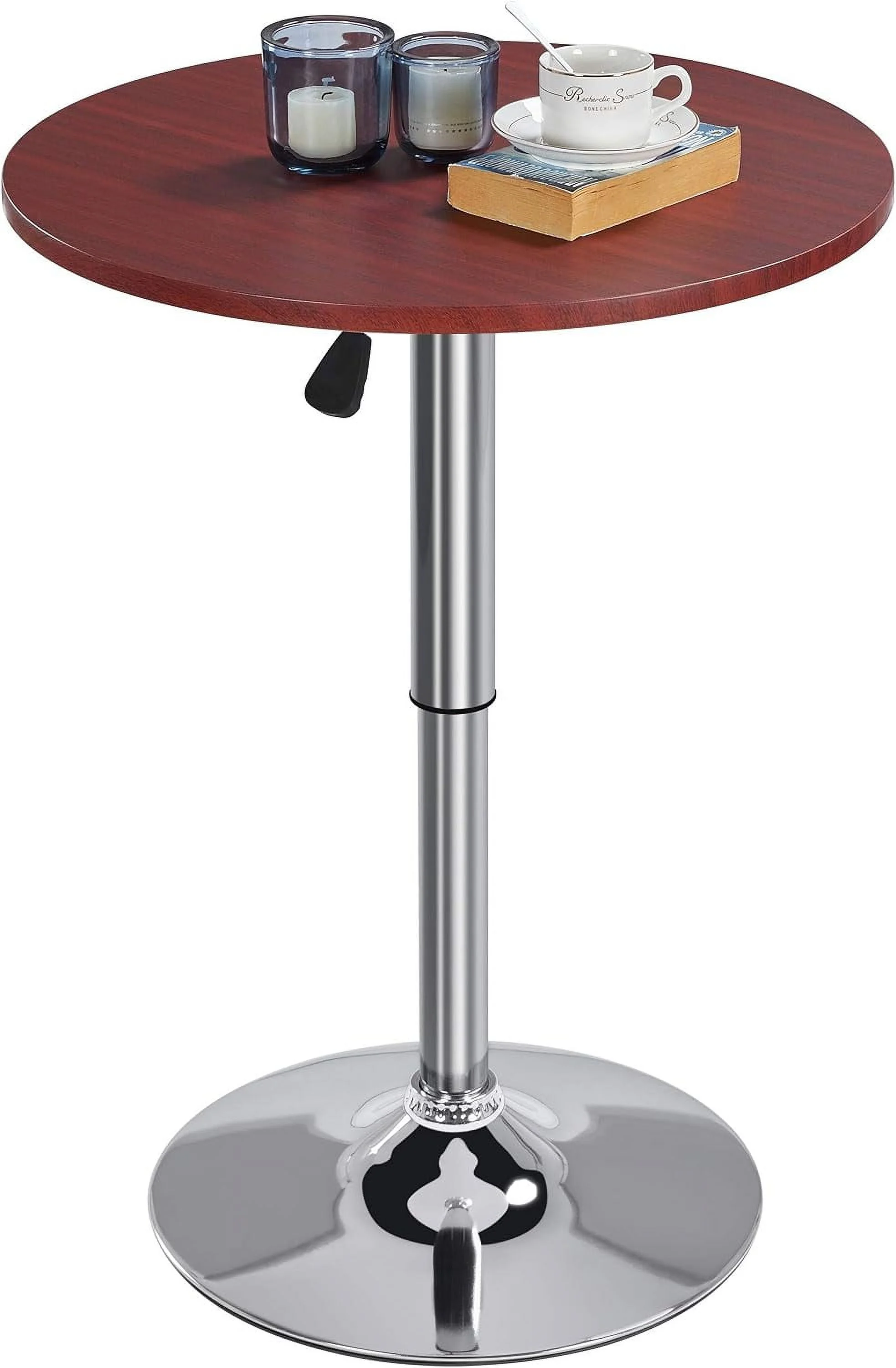 Height Adjustable Round Pub Table Counter Bar Height MDF Top Table 360° Swivel Bar Tables Tall Cocktail Tables Bistro Table, Wood Color