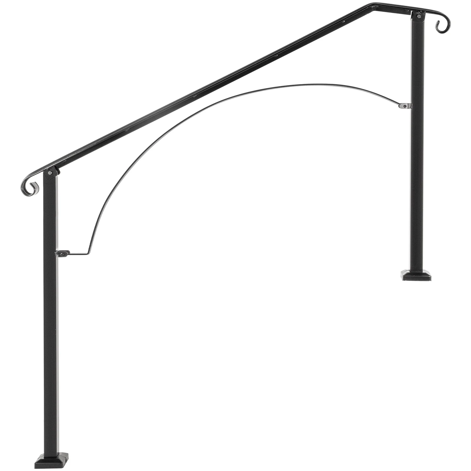 SKYSHALO Handrail Arch #3 Fits 3 or 4 Steps Matte Black Stair Handrail Wrought Iron Handrail Mounting Kit Outdoor Step Handrail