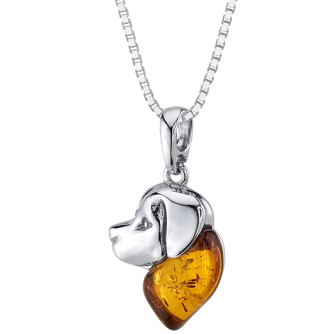 Baltic Amber Dog Charm Pendant Necklace in Sterling Silver, 18