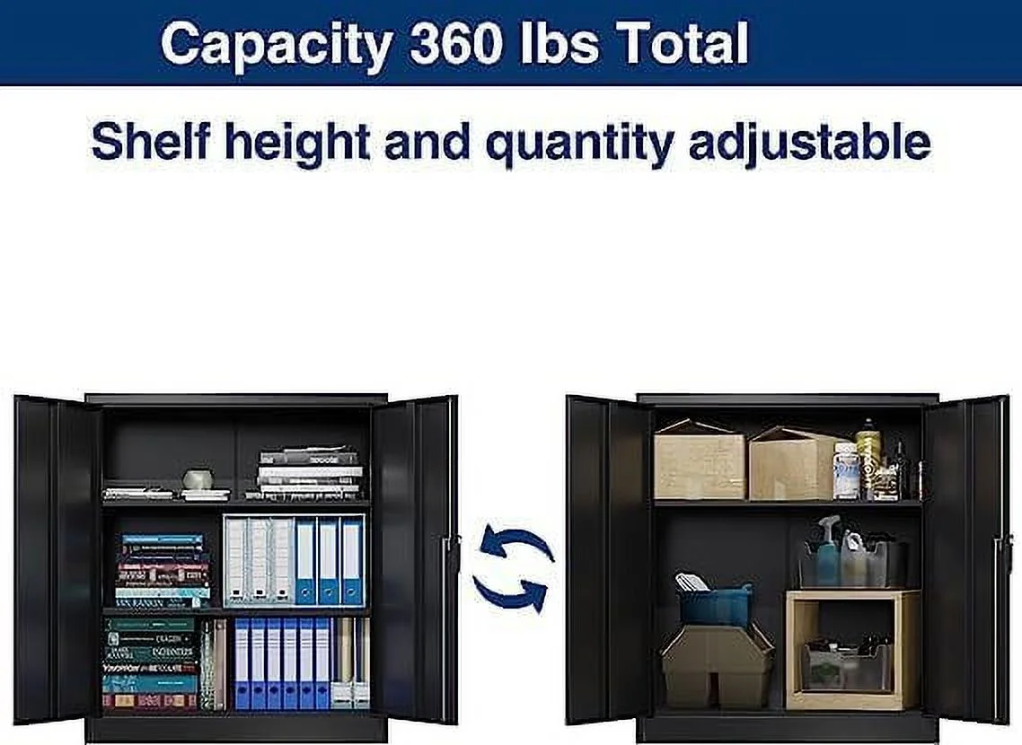 GVJMTKP 41.6" H Lockable Metal  Cabinet  Steel  Cabinet with Handles Cabinet with 2 Adjustable Shelves  Home Office Metal  Cabinet  Assembly Required(Black)\u2026