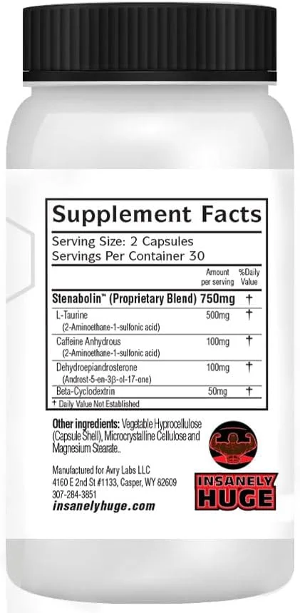 Anabolic Supplement by Avry Labs, Hardening, Cutting, & Bulking Agent Supports Muscle Growth and Mass, 60 Capsules