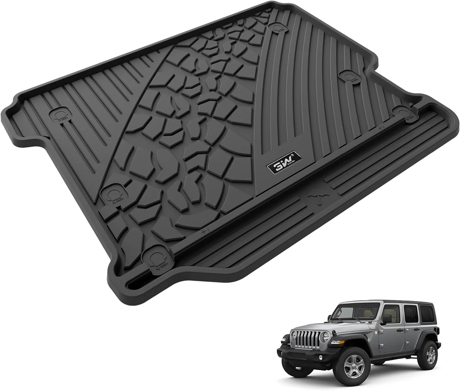 3W Cargo Liner Fit for Jeep Wrangler JL Without SUBWOOFER 2018-2024 (Non JK or 4XE) TPE All Weather Custom Fit Trunk Liner for JL Unlimited 4-Door Without SUBWOOFER Black