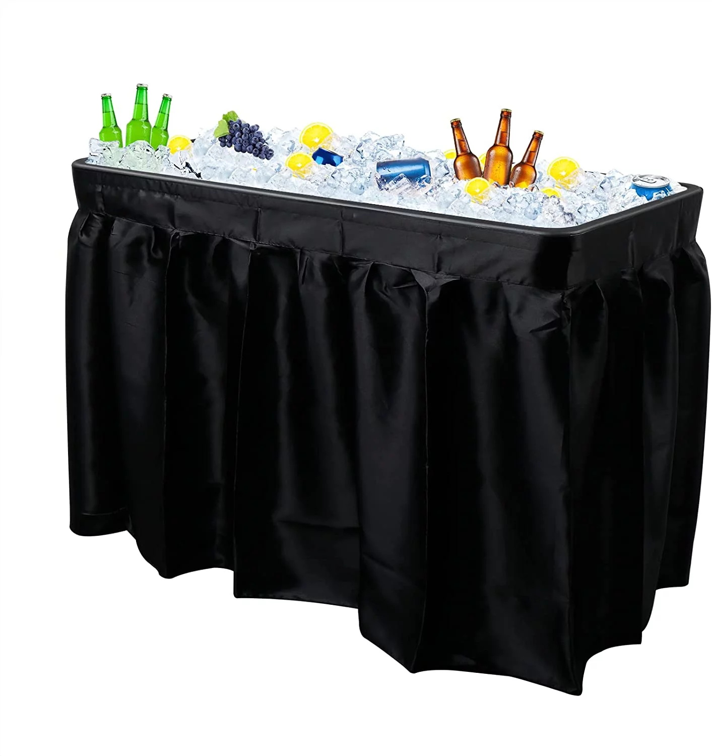 4 Foot Party Ice Cooler Folding Table, Portable Tailgate Camp Fishing Cleaning Table, Plastic with Matching Skirt, Ice Table for Party, BBQ, Camping,Picnic (Black)