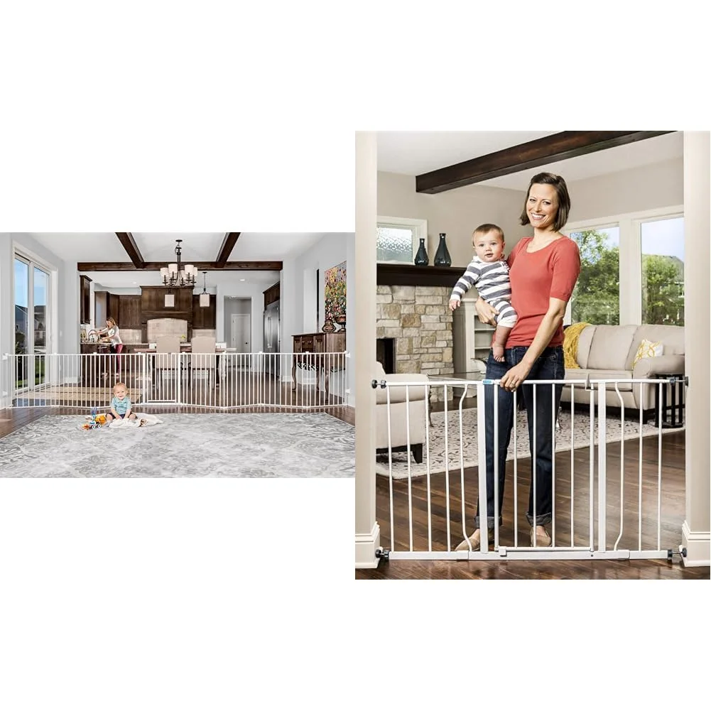 QINBI 192-Inch Super Wide Adjustable Baby Gate and Play Yard, 4-in-1, Bonus Kit, 4 Count (Pack of 1 & Easy Open 47-Inch Super Wide Walk Thru Baby Gate, Bonus Kit