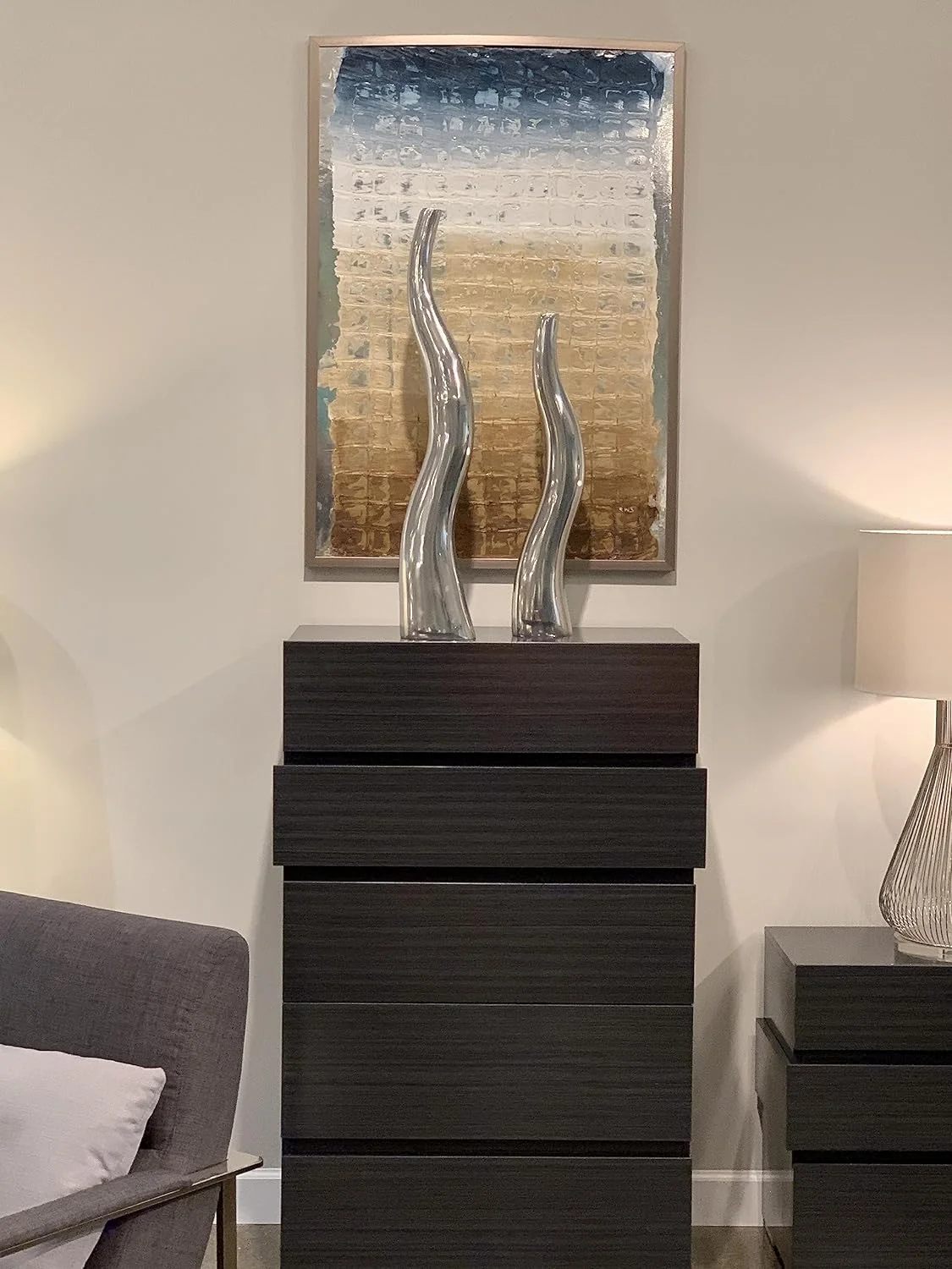 6586 Curva Tall Wiggly Vases Set Of 2, Silver, Aluminum, Contemporary, Modern, Popular, Glam, Floor Standing, Large 6