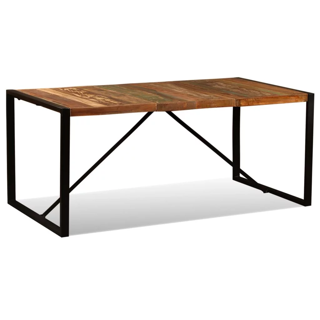 Anself Dining Table Reclaimed Wood Top Tabletop Powder-Coated Steel Frame Industrial Style Table for Kitchen, Dining Room, Kitchen Home Furniture 70.9 x 35.4 x 29.9 Inches (L x W x H)