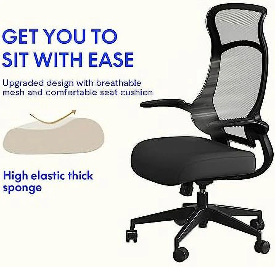 TJUNBOLIFE Office Chair HIgh Back Swivel Computer Chair with Rotable Armrests Height Adjustable Home Office Desk Chair with Wheels (Gray