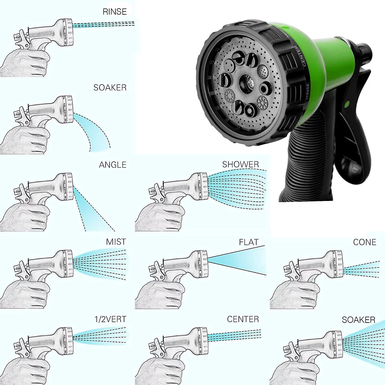 Specilite Heavy Duty 50 Foot Stainless Steel 10 Spray Pattern Nozzle Garden Hose