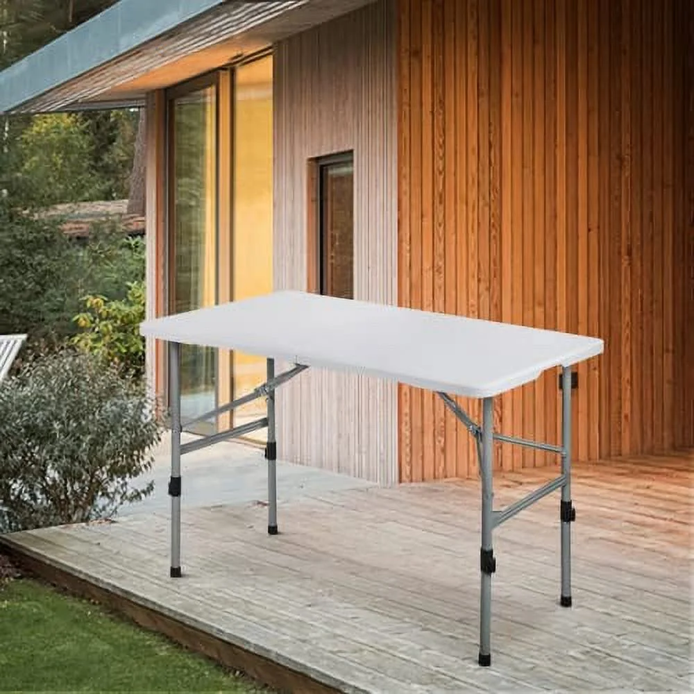 Magshion Plastic Folding Table 4ft Indoor Outdoor Adjustable Height Heavy Duty Foldable Table with Handle for Parties Backyard Events White