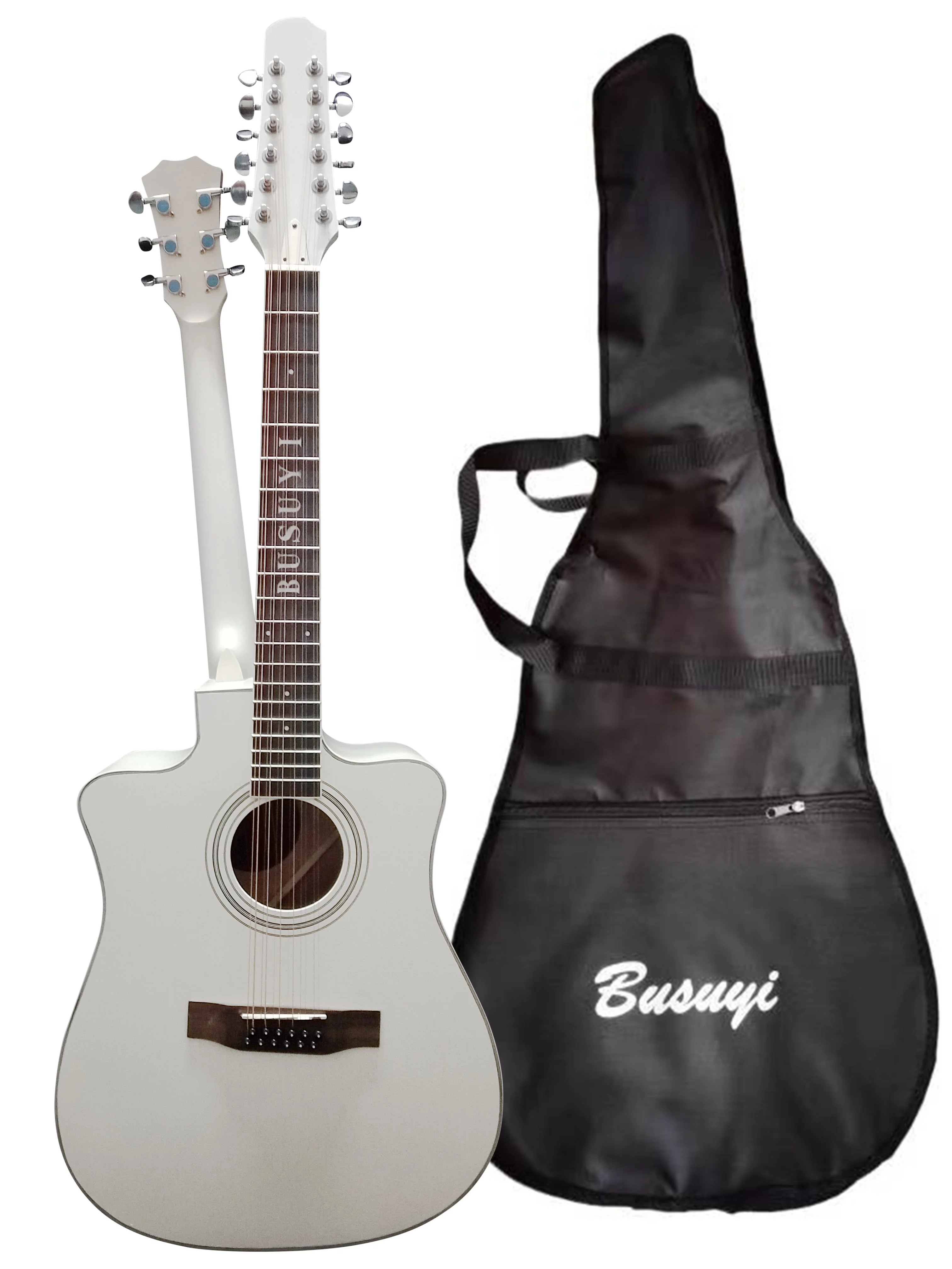 12/6 Strings Acoustic/Electric Double Neck,  Busuyi Guitar, Travel Acoustic Guitar with Classical Metal Heel 41inch Cutaway Guitar, 39inch Acoustic Guitar, Double Sided Neck Guitar, 2022 NPS +Bag