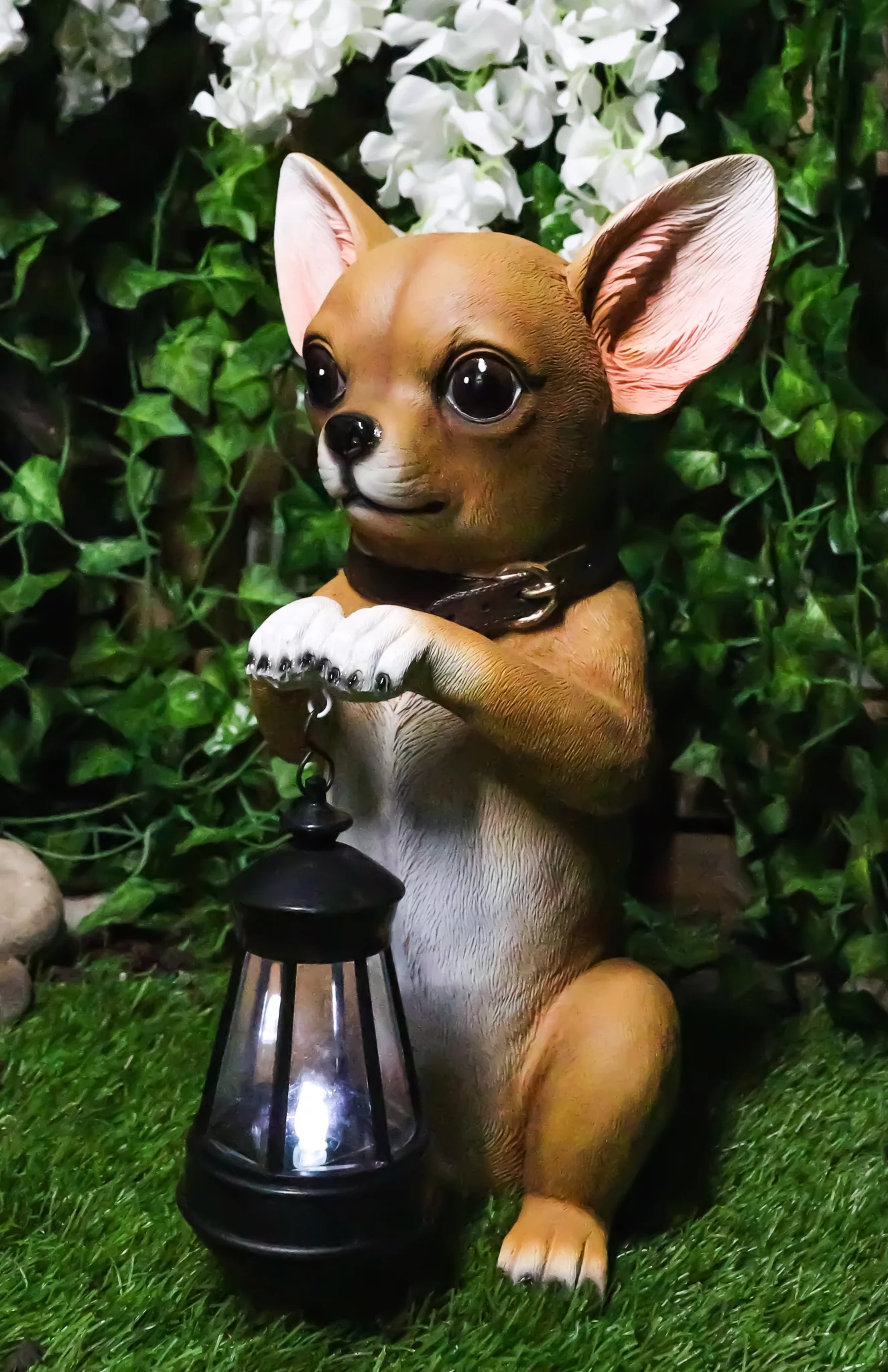 Ebros Gift Chihuahua Dog On Two Legs Statue with Solar LED Lantern Lamp 14