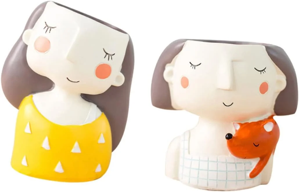 Chunhong 2 Pcs Plastic Container Indoor Planters Mini Pots Cactus Planter Face Planter Succulent Containers with Drainage Home Resin Tool Creative Resin Basin Resin Craft Bonsai Pot Wreath