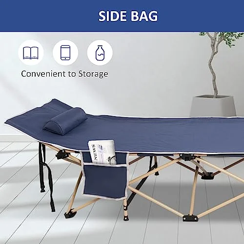 2 Pack Folding Sleeping Cots for Adults, Camping Cots for Adults with Pillow Side Pocket, Camp Cot Bed with Carry Bag Lightweight & Portable for Camping Traveling Hiking, Blue