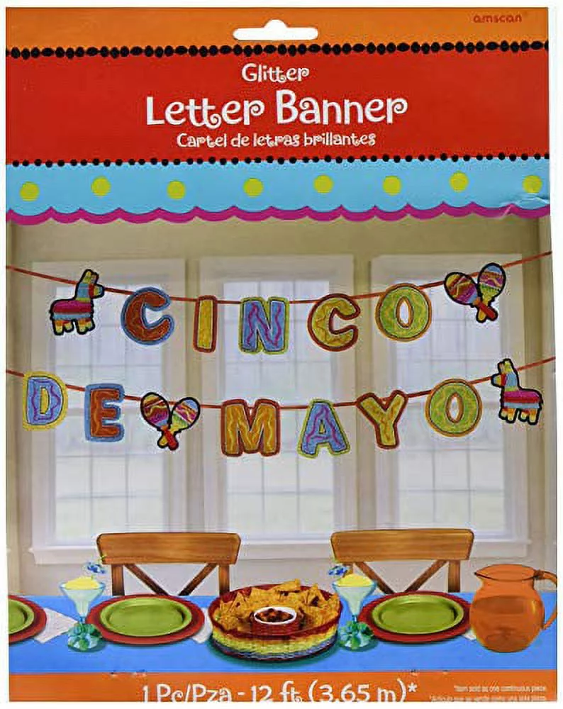 Cinco De Mayo Mexican Fiesta Party Glitter Paper Letter Banner Decoration