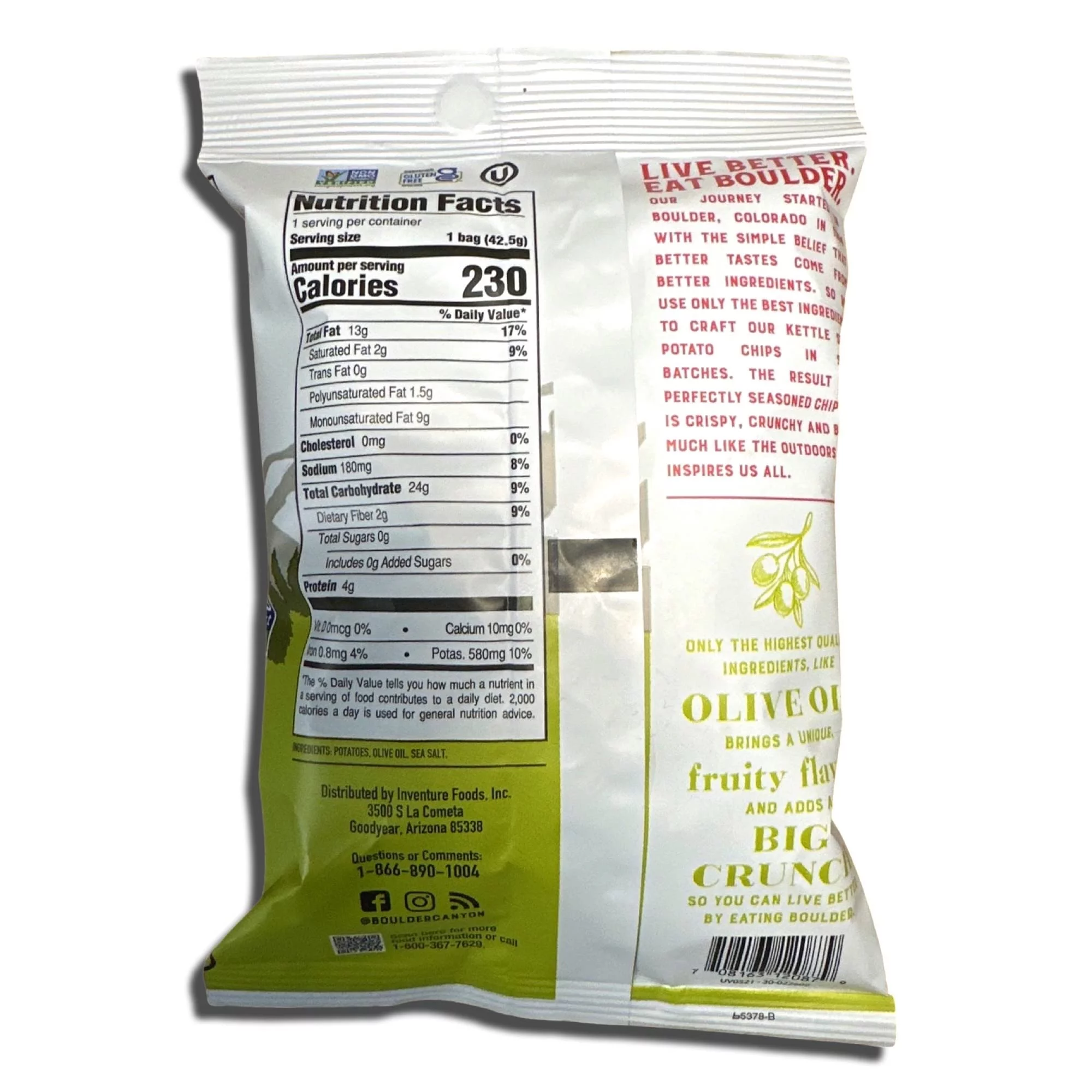 (2 pack) Kettle Style Potato Chips from Boulder | 1.5 Oz | (Olive Oil, 10 Bags)