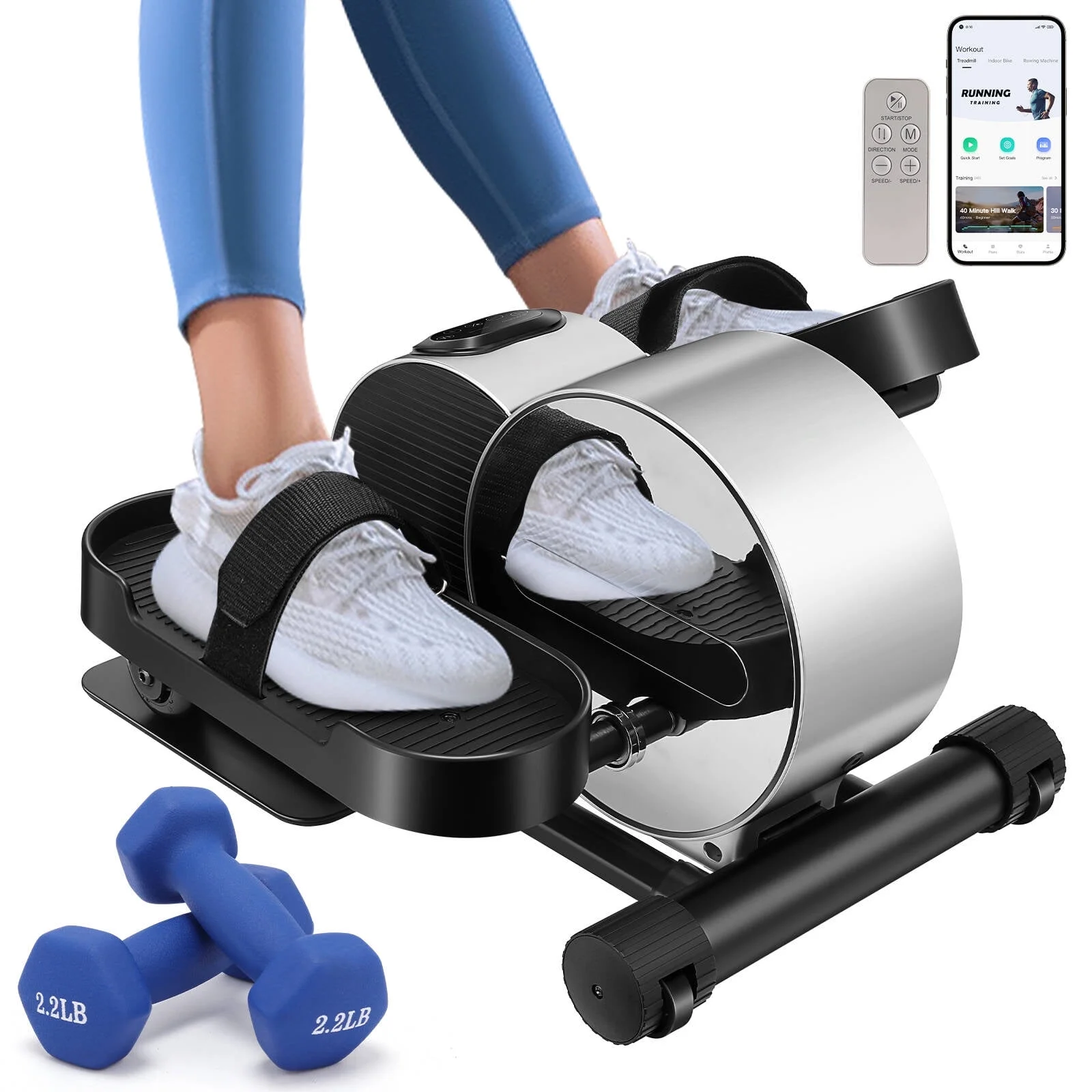 Under Desk Elliptical Machine Trainer with Bluetooth App & Display Monitor, Quiet Compact Seated Pedal Exerciser Gifts for Senior, Sliver