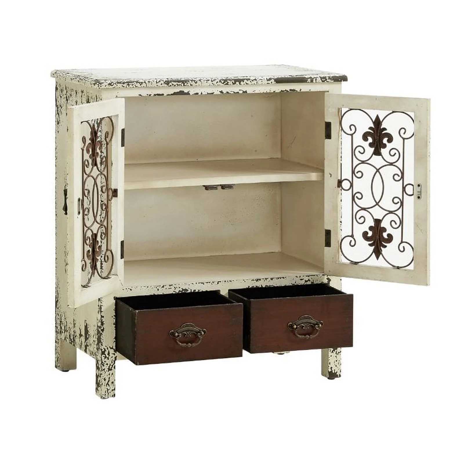 Pemberly Row Transitional Antiqued Two Door Two Drawer Console in White