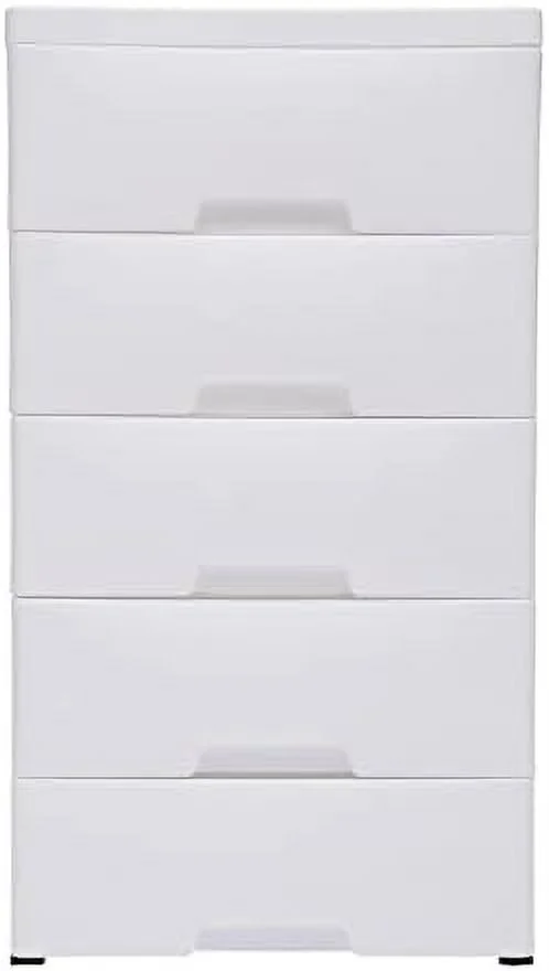 CHDEUSL Plastic Drawers Dresser  Cabinet Dresser Drawer Organizers  Cabinet Plastic Closet Dresser Organizer Unit with 5 Drawers and Wheel for Bedroom