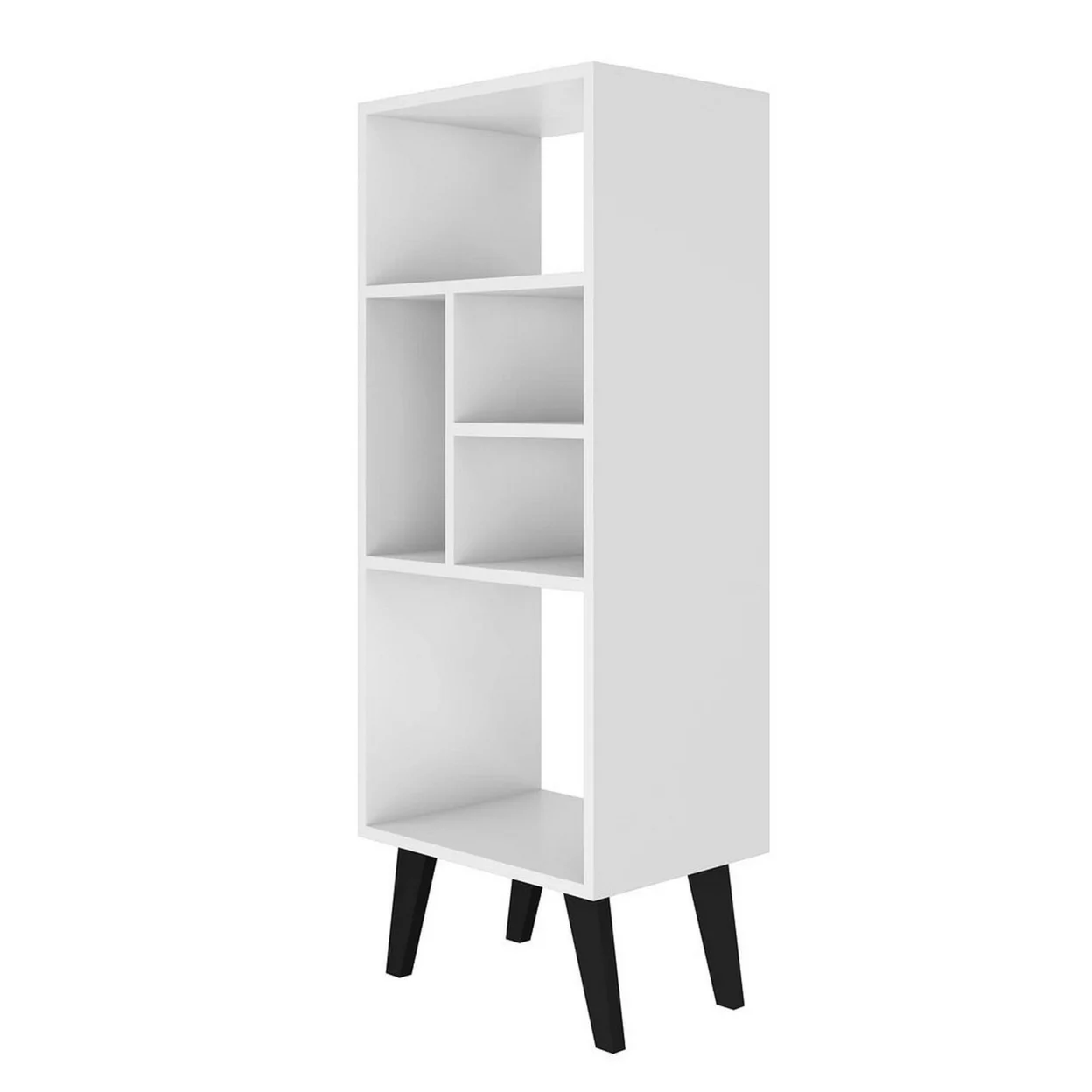 Manhattan Comfort Warren 5 Shelves Wood Mid-Height Bookcase in White/Black