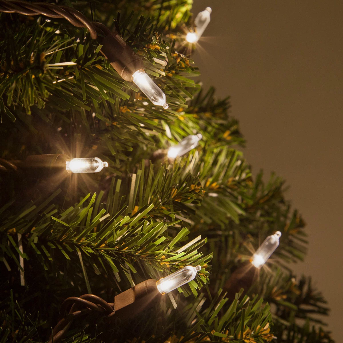 Wintergreen Lighting T5 LED Mini Lights Brown Wire Christmas Lights, Brown Wired Clear Mini Lights, LED Christmas Lights, 50 Lights