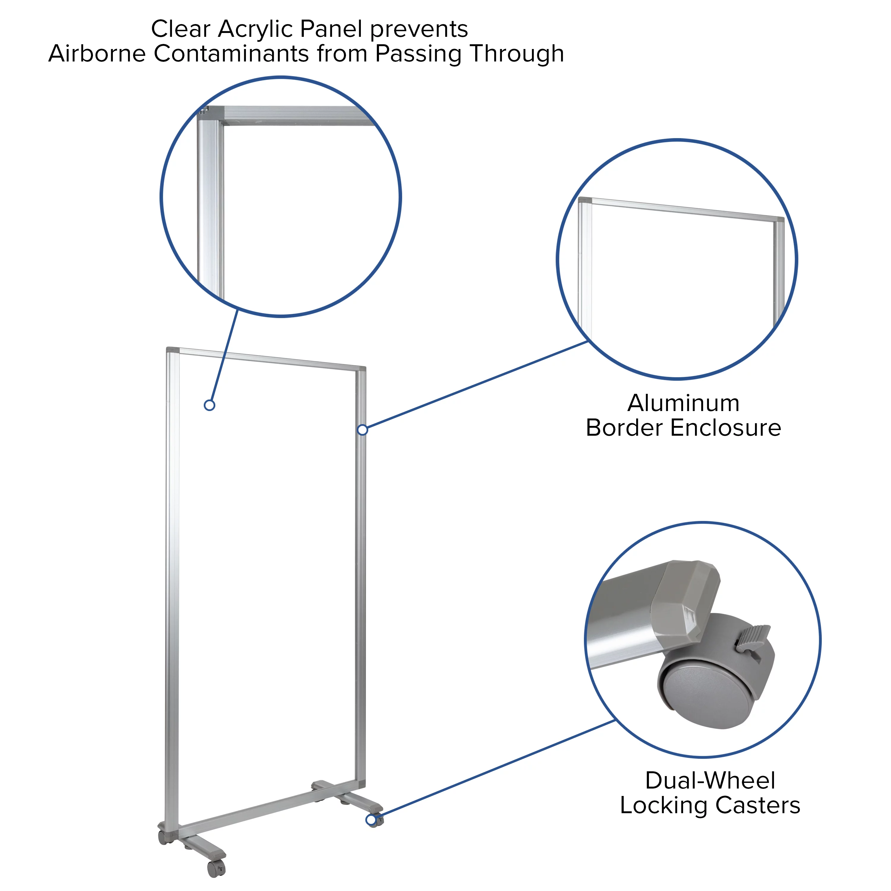 BizChair Transparent Acrylic Mobile Partition with Lockable Casters, 72