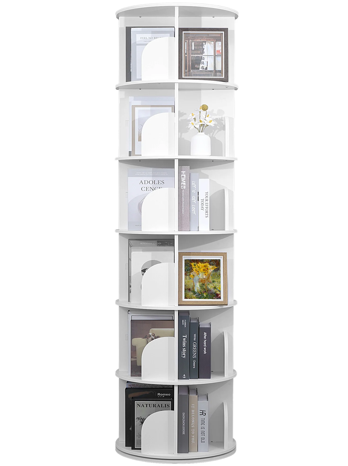 Uyoyous Wooden Rotating Bookcase, 360° Revolving Display Rack with 24 Shelves