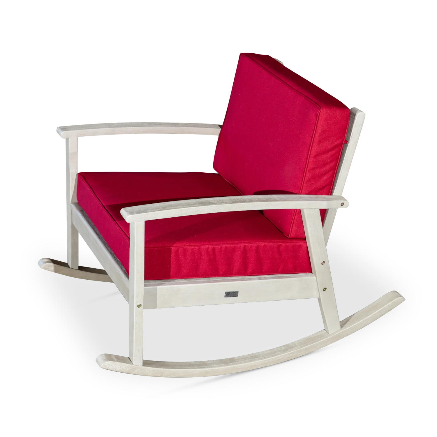 YLtoohoom Eucalyptus Rocking Chair with Cushions  Natural Oil Finish  Burgundy Cushions