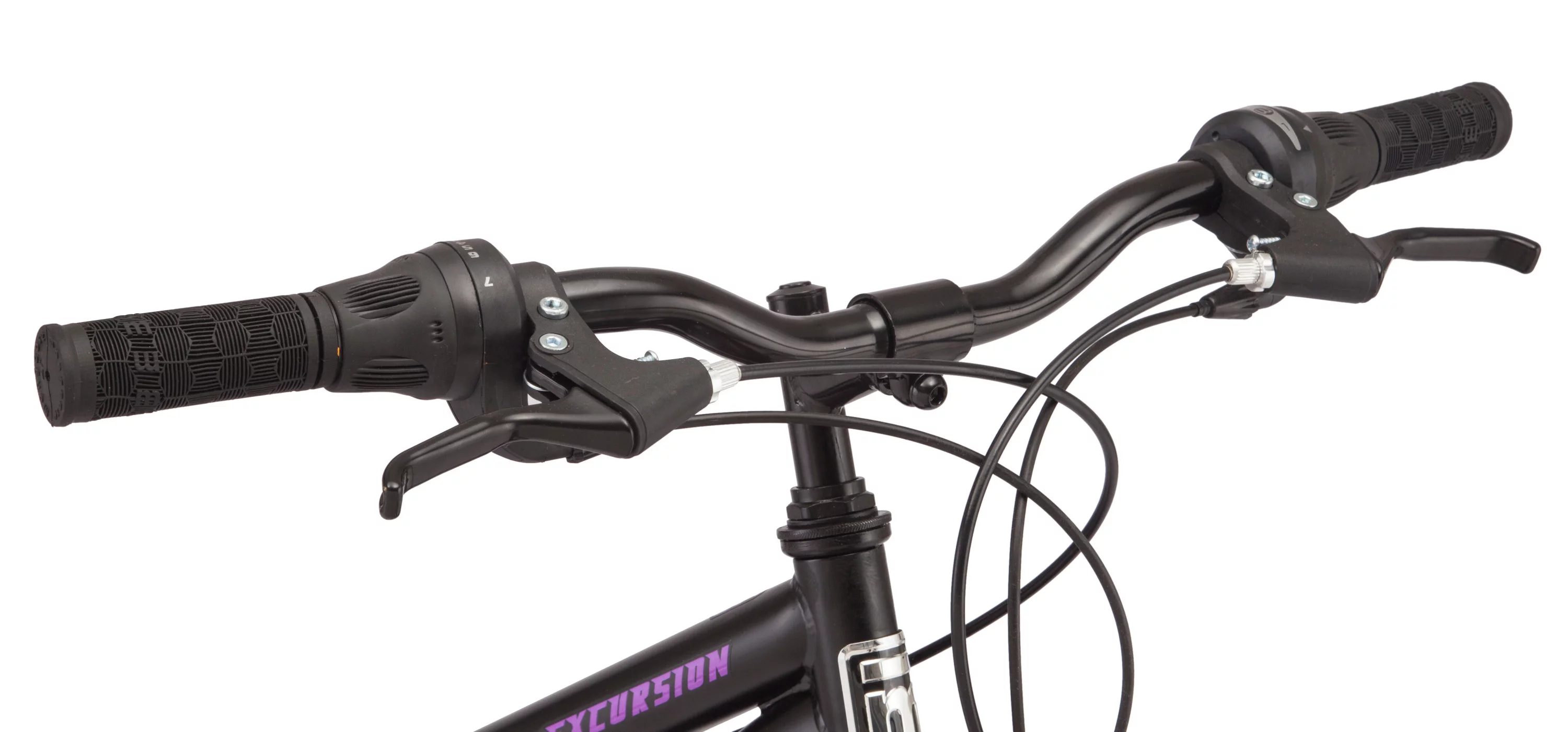 Mongoose Excursion mountain bike, 24-inch wheel, 21 speeds, girls frame, black / purple