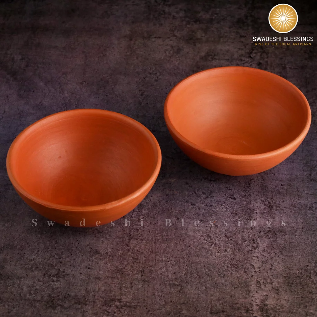 Swadeshi Blessings Unglazed Clay Serving Bowl Set of 2/ Terracotta Bowls
