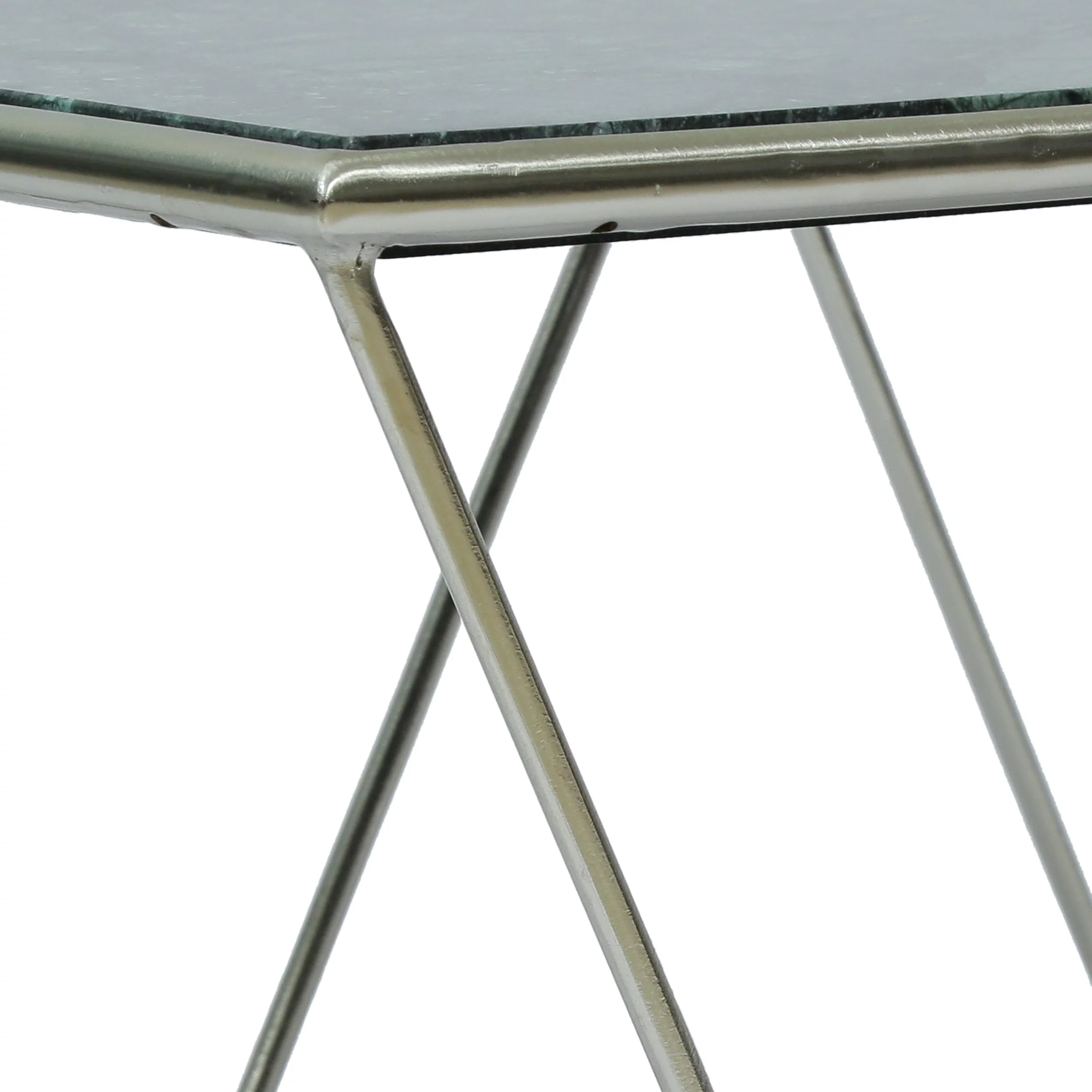 Noble House Gieke Marble Rectangle Top Handcrafted Coffee Table, Green and Nickel