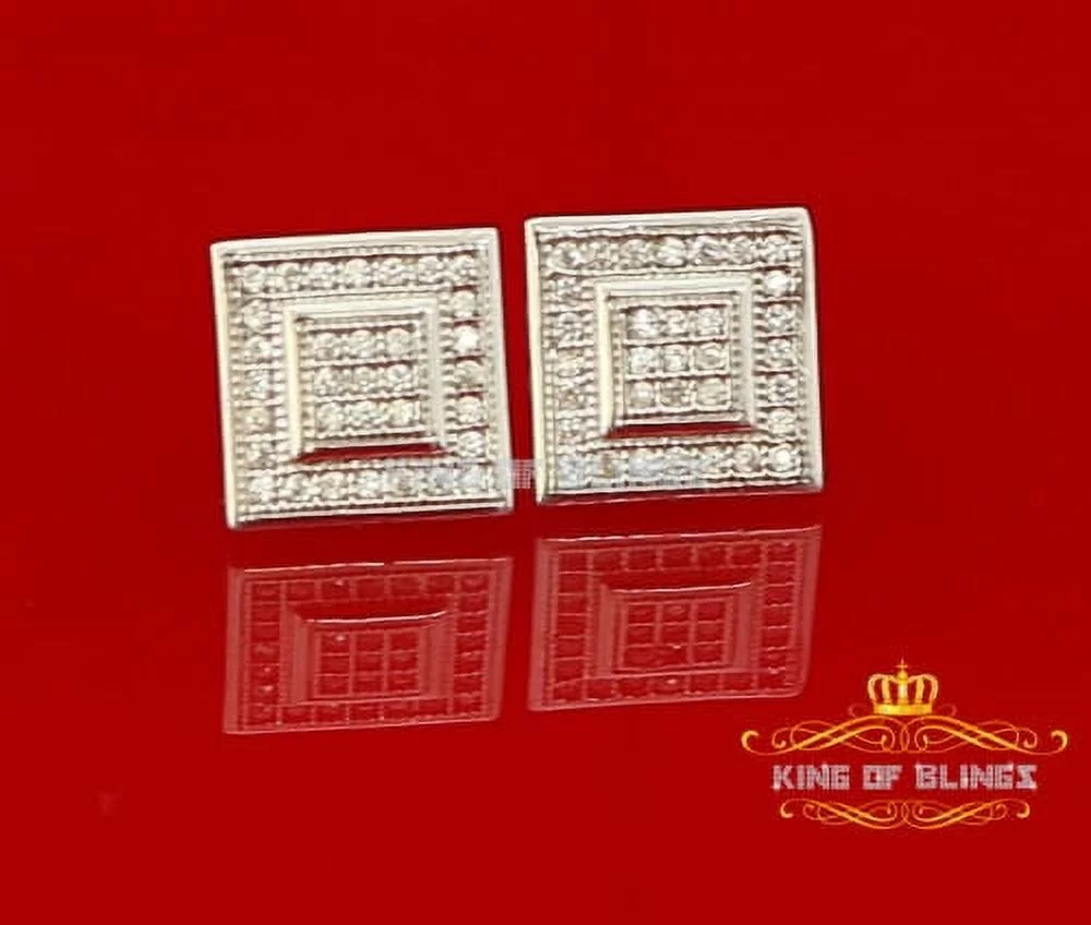 King of Bling's White Sterling Silver 0.66ct Cubic Zirconia Hip Hop Square Stud Women's Earrings