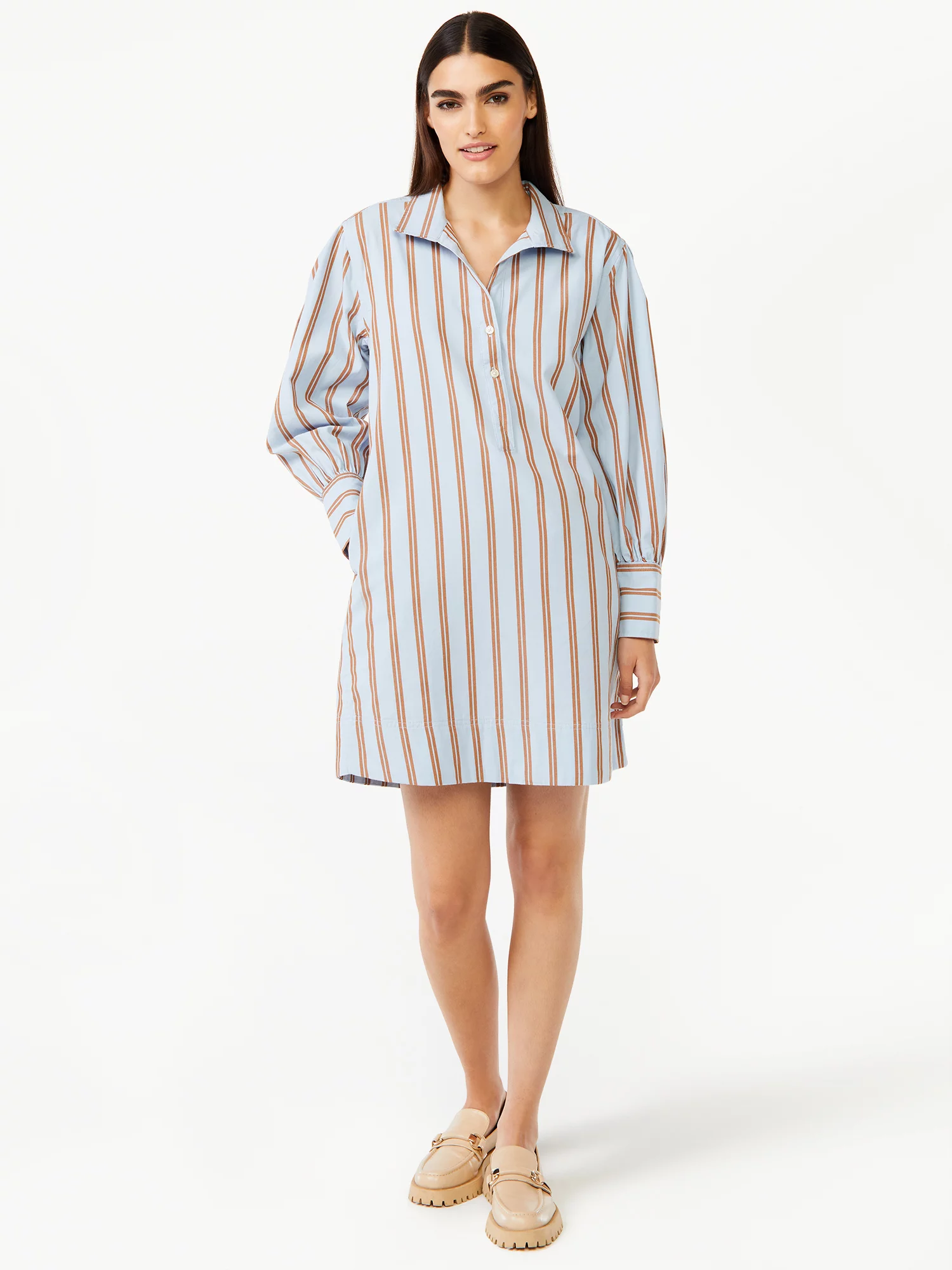 Free Assembly Women's Shift Mini Dress with Blouson Sleeves