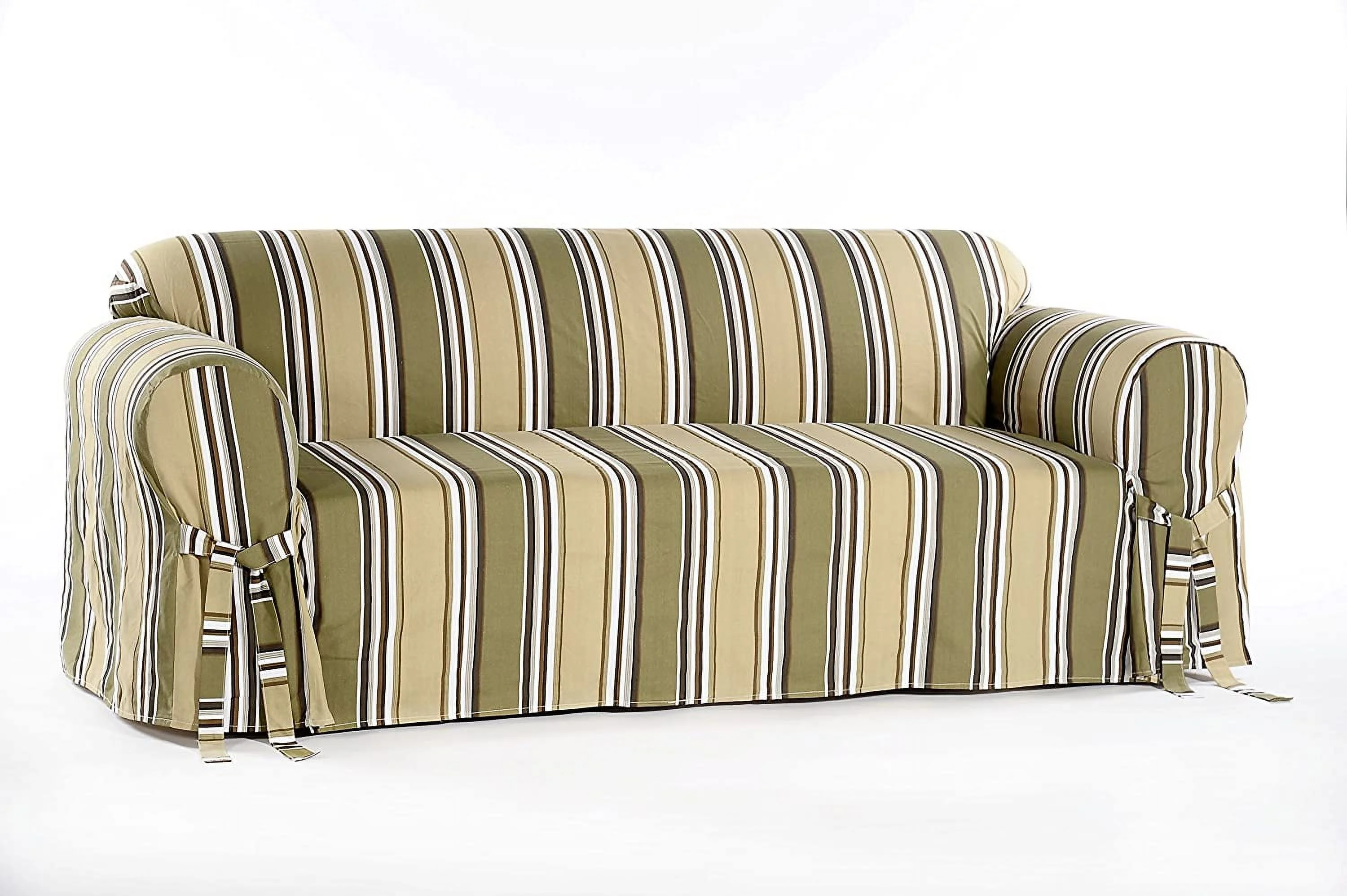 XIANMM Printed Classic Stripe Canvas Loveseat Slipcover, Sage