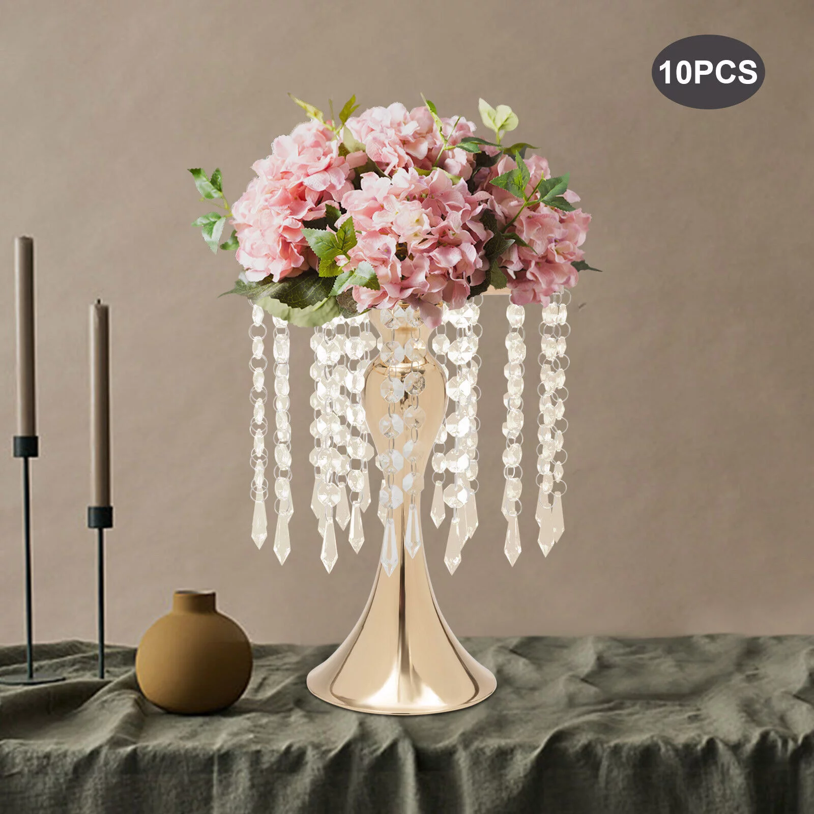 Miumaeov 10 Pcs Crystal Flower Stand Wedding Centerpieces Metal Flower Vase for Wedding Party Reception Dining Room Living Room Decor