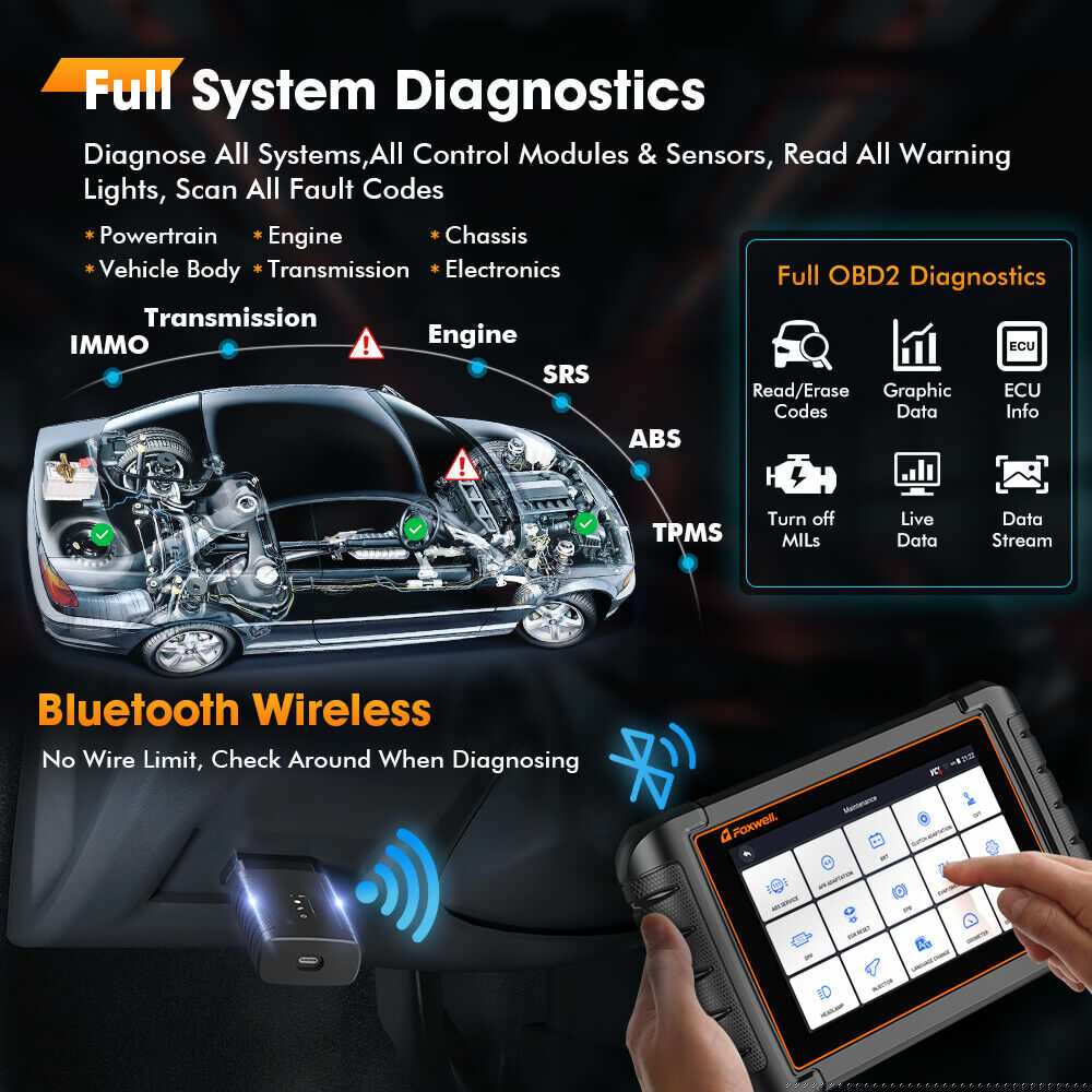 FOXWELL NT809BT OBD2 Scanner Code Reader Bi-Directional Scan Tool Bluetooth Wireless All System Car Diagnostic Tool