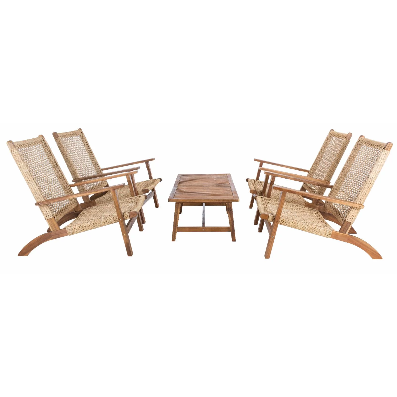 SAFAVIEH Deven Outdoor Patio 5 Piece Coffee Set, Natural/Black