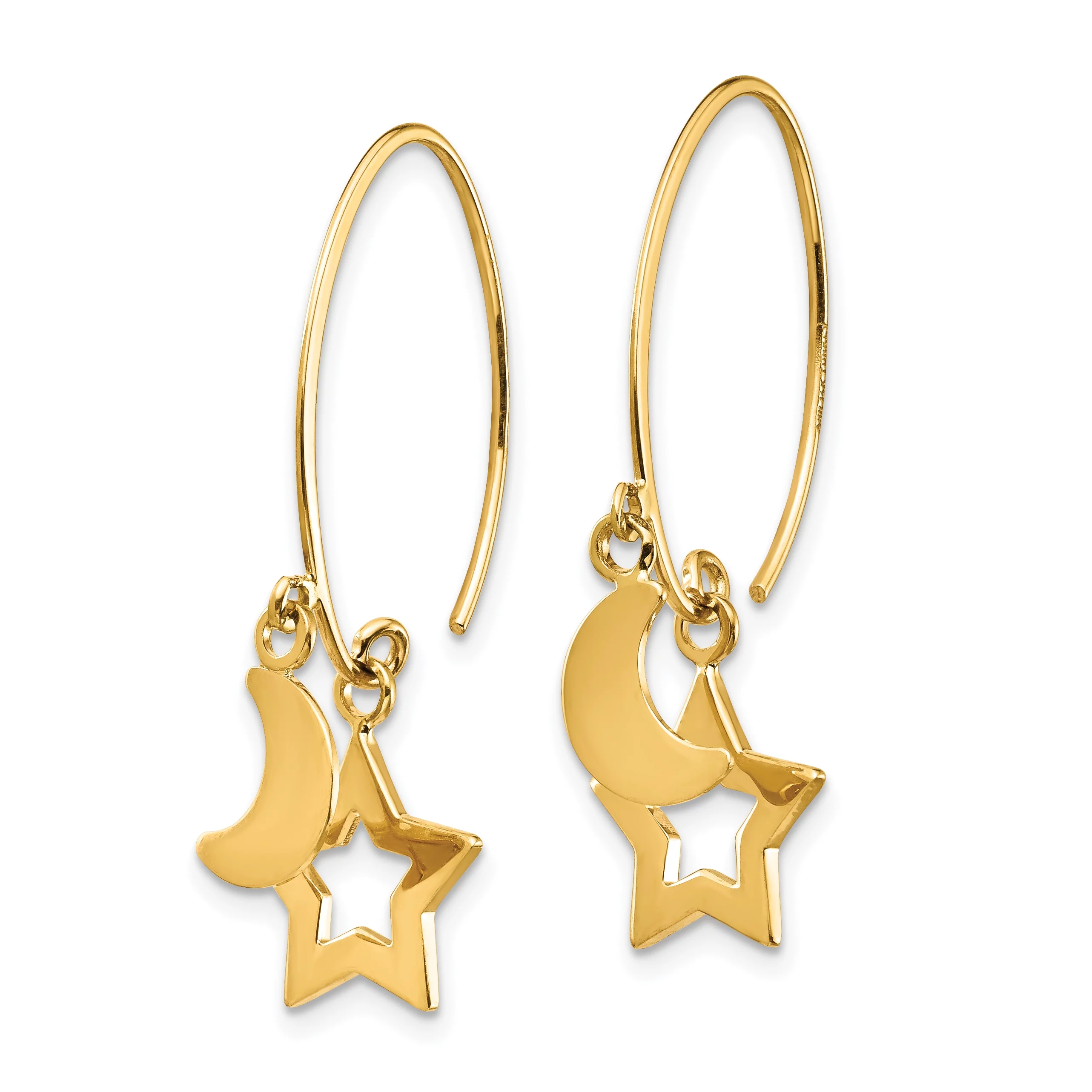 Primal Gold 14 Karat Yellow Gold Polished Star and Crescent Moon Dangle Earrings
