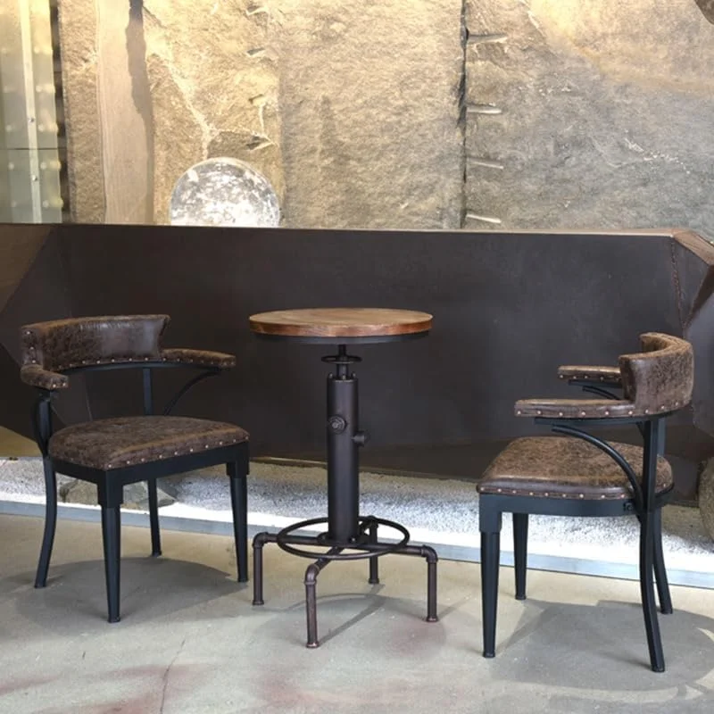 xrboomlife Industrial  Table 32.3"-36.2" Height Adjustable Swivel Round Wood Tabletop 23.7" Dia  Kitchen Dining Office Coffee Bistro Pub Table Fire-Hydrant Designed Table