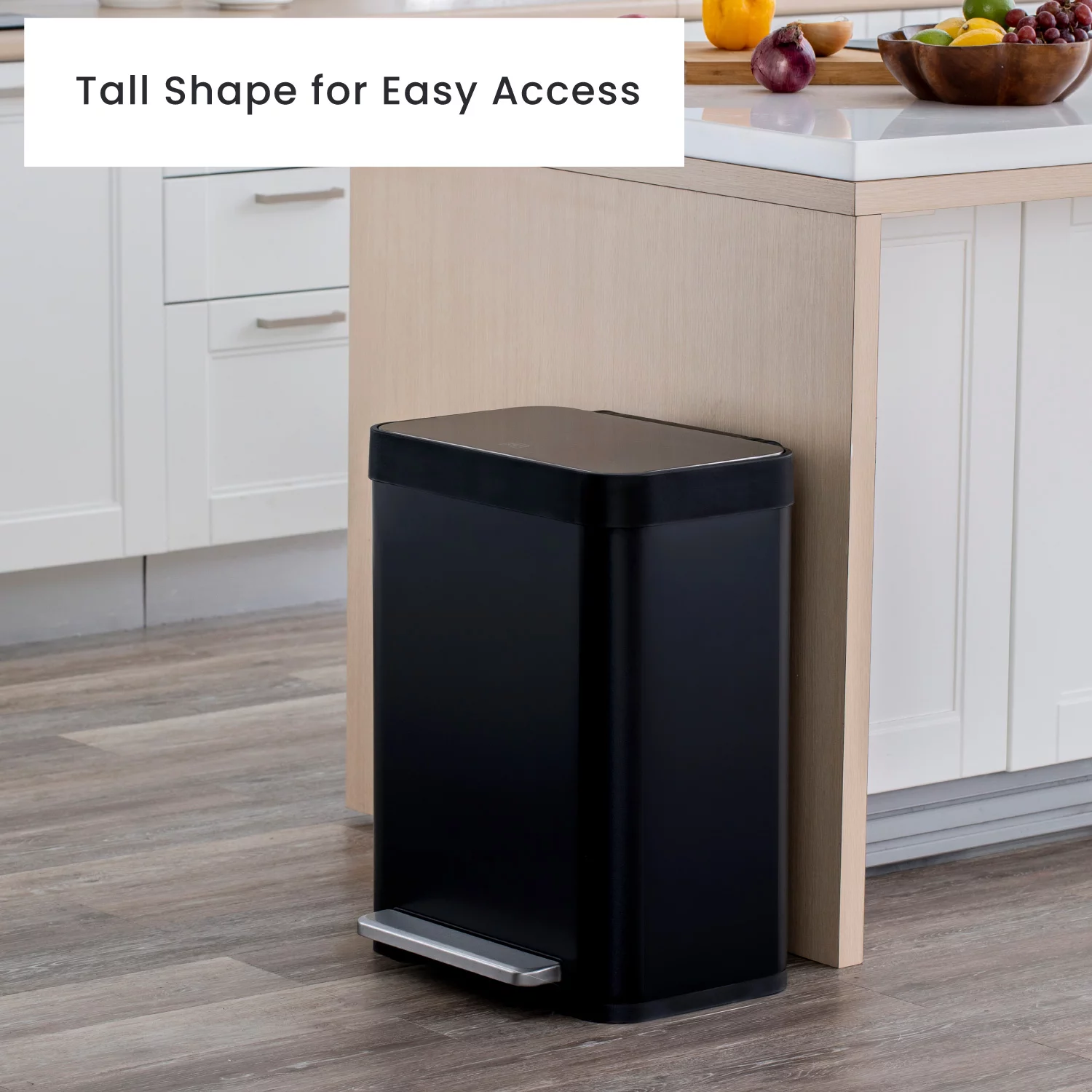 Home Zone Living 13 gal/50 Liter Kitchen Garbage Can Stainless Steel, Black