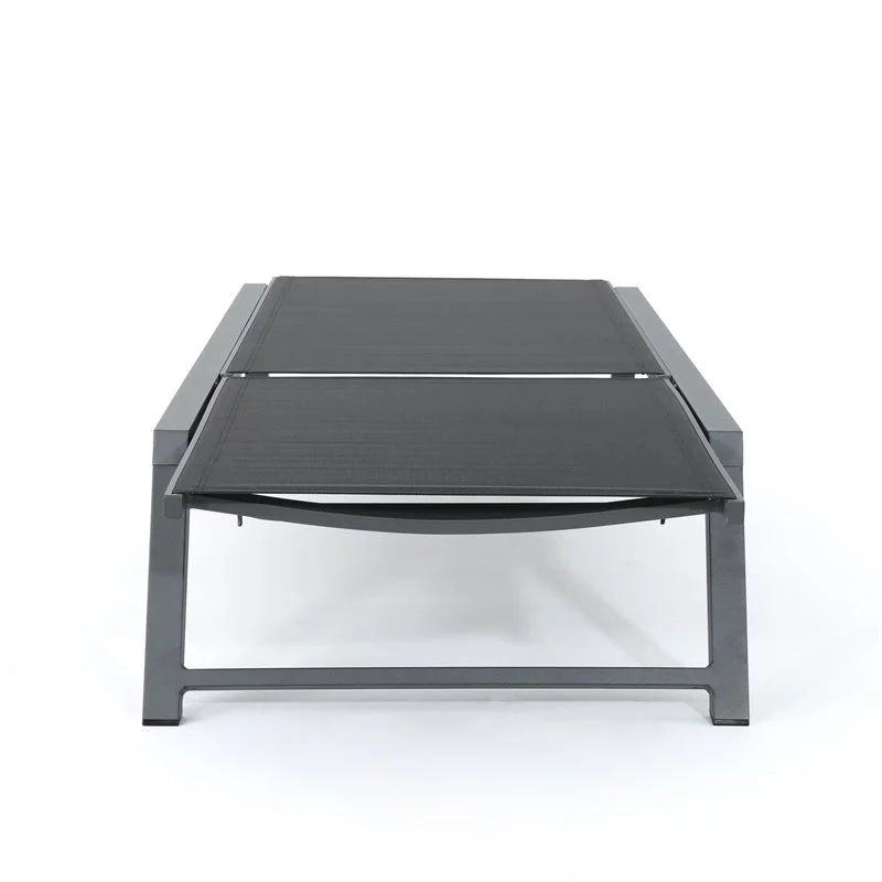 Noble House Myers Outdoor Black Mesh Lounge with Grey Aluminum Frame (Set of 2)